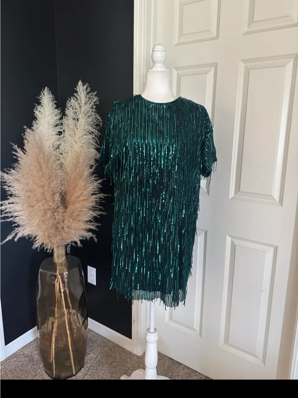 NWT ZARA Sequin Fringed Mini Dress in Green size Medium - Picture 2 of 12